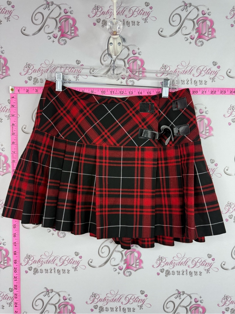 STILE BENETTON mini skirt Plaid Mini Skirt with Buckle Accent in Red and Black